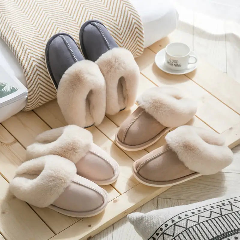 Warm and Fashionable Suede Cotton Slippers