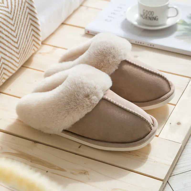Warm and Fashionable Suede Cotton Slippers