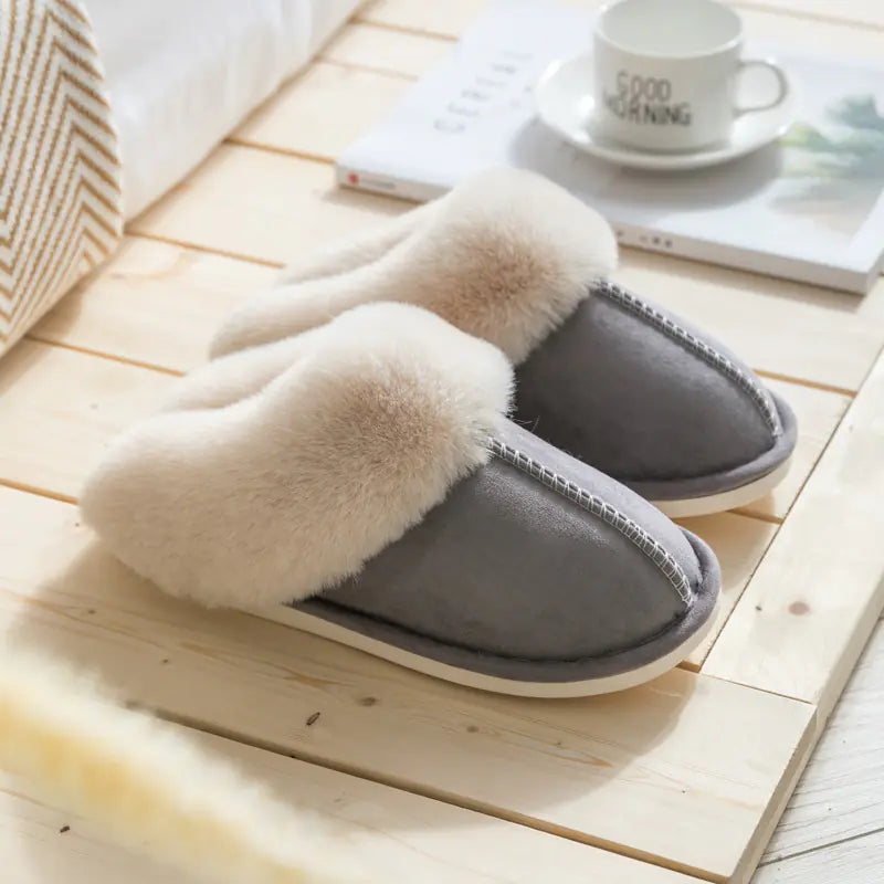 Warm and Fashionable Suede Cotton Slippers