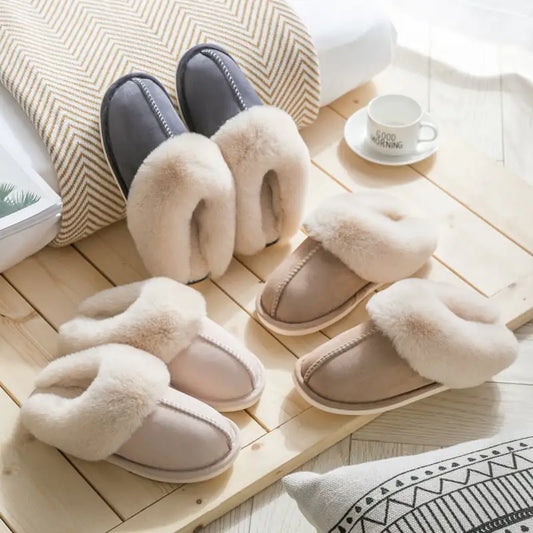 Warm and Fashionable Suede Cotton Slippers